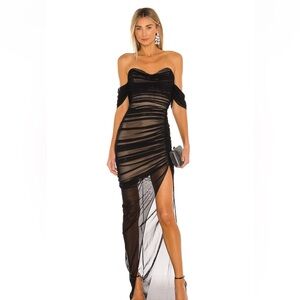 Nookie Dita Mesh Gown Maxi Off Shoulder Ruched Formal Gala Dress Size Large